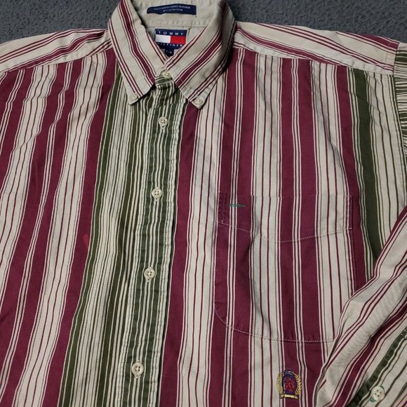 Vintage 90s Tommy Hilfiger Button Shirt Mens L Large Striped Long Sleeve y2K - Picture 4 of 8